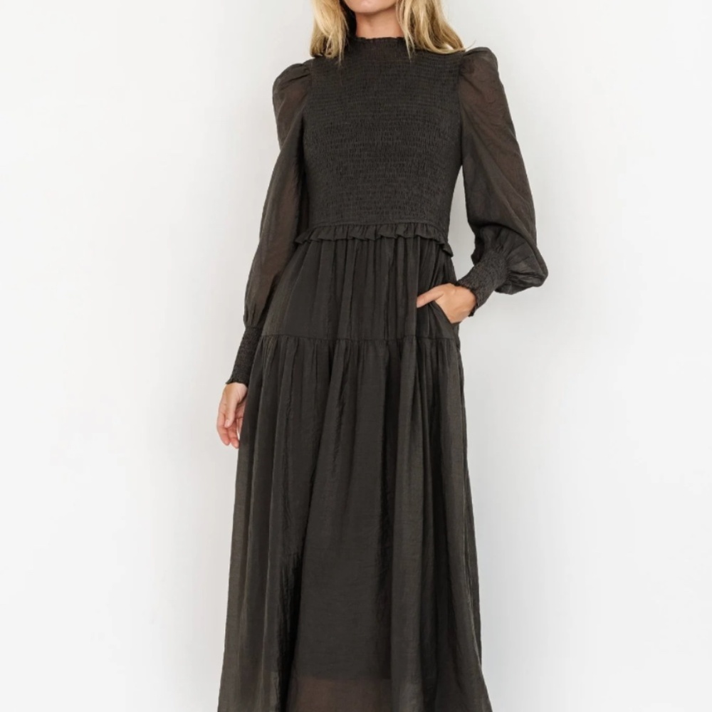 Daria Smocked Maxi Dress - Charcoal